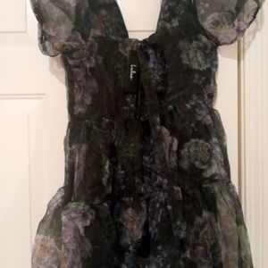 Lulu's Floral Sheer Mini Dress Organza Fabric With Puff Sleeves